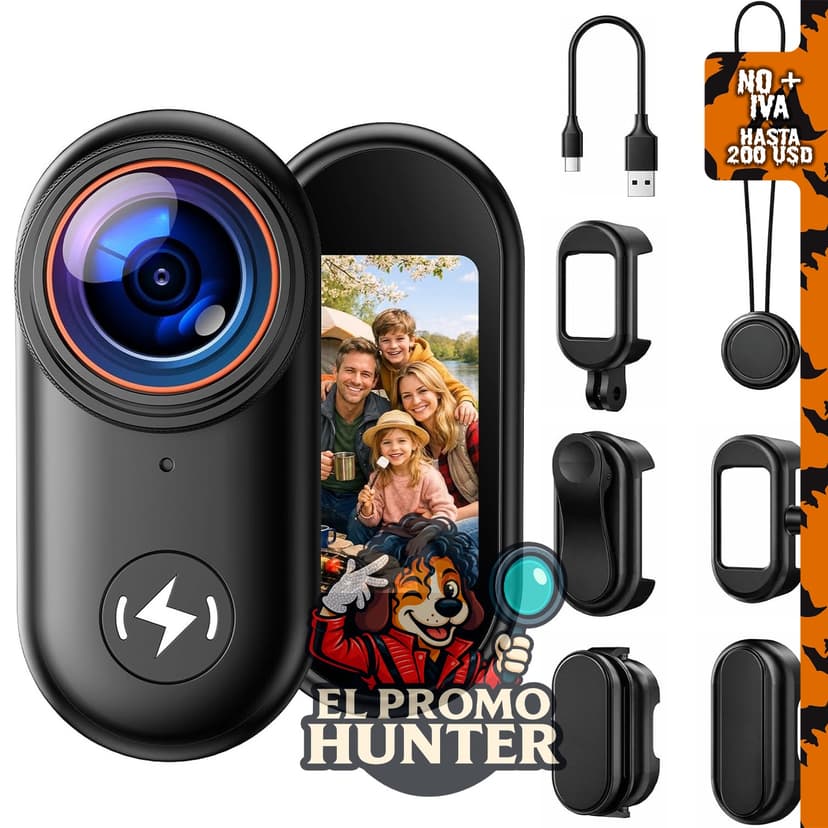 Mini cámara corporal 4K con tarjeta de 64 GB, pantalla de 1.47 pulgadas y montaje magnético.
