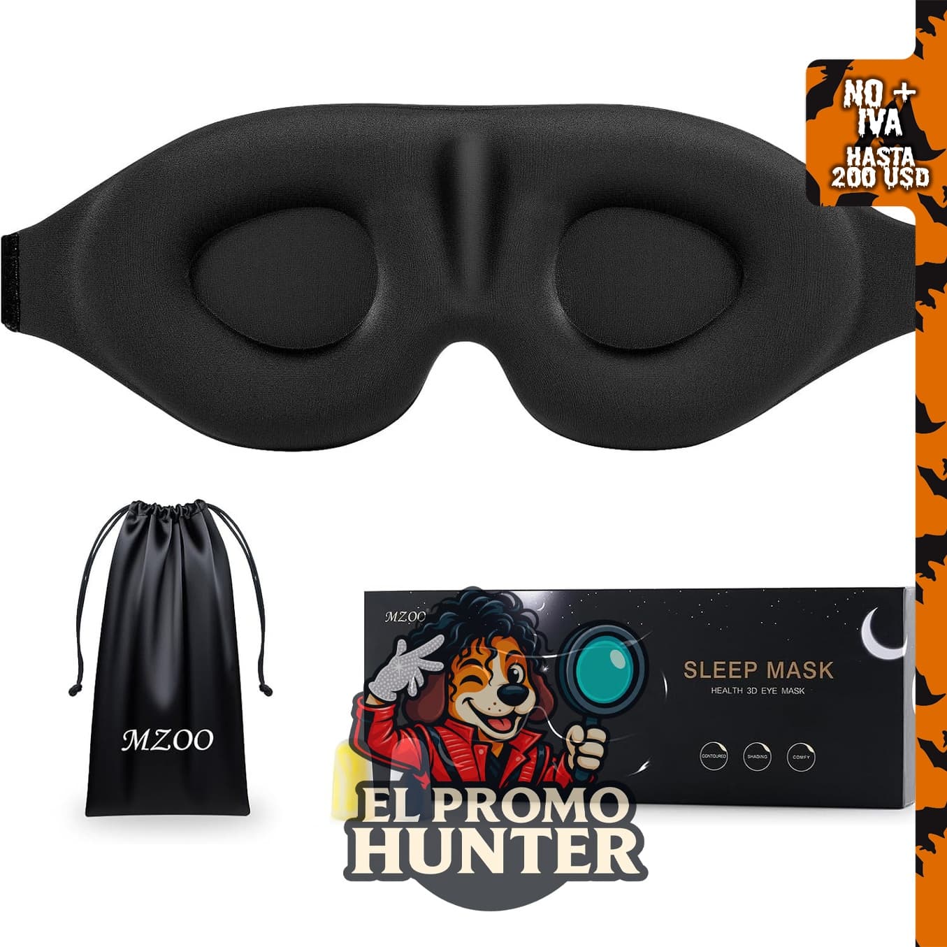 MZOO Luxury Sleep Mask, diseño patentado para bloqueo de luz.