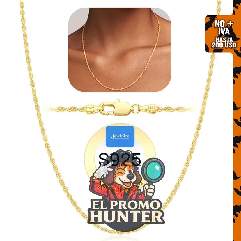 Collar de cadena de 1.5 mm de Jewlpire, plata esterlina 925, chapado en oro de 14K, disponible en varias longitudes.