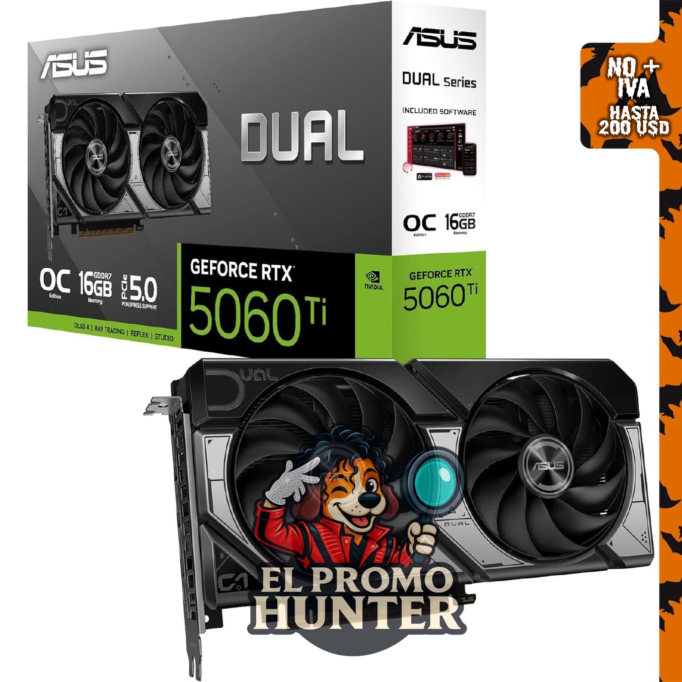 ASUS Dual GeForce RTX 5060 Ti 16GB GDDR7 OC Edition, tarjeta gráfica para gaming.