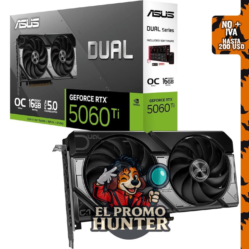 ASUS Dual GeForce RTX 5060 Ti 16GB GDDR7 OC Edition, tarjeta gráfica para gaming.