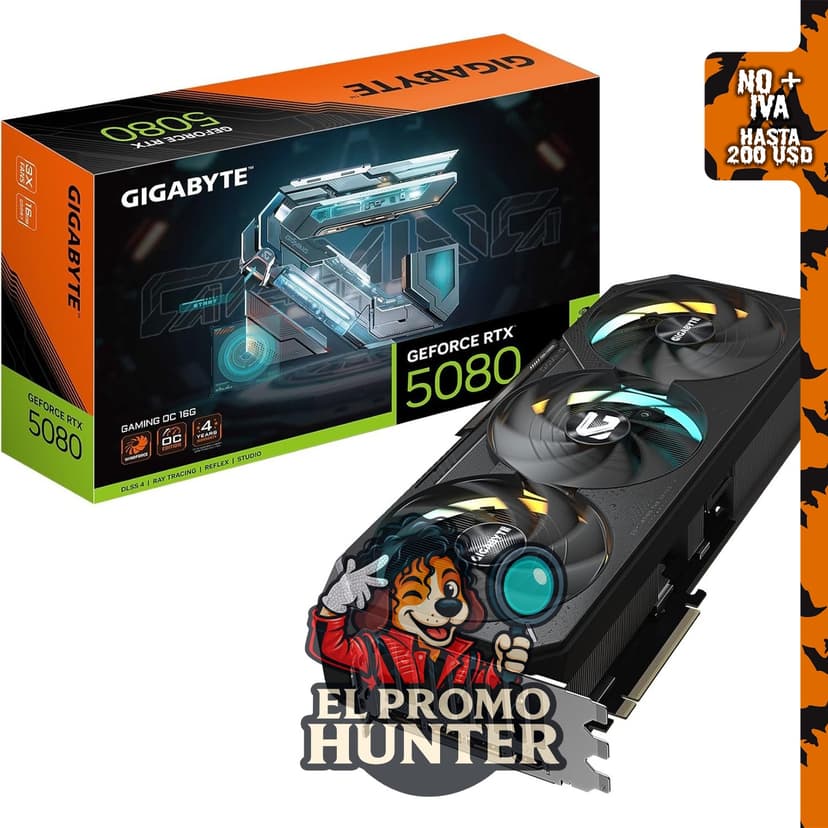 GIGABYTE GeForce RTX 5080 Gaming OC 16G, tarjeta gráfica con GDDR7 de 16 GB y 256 bits.