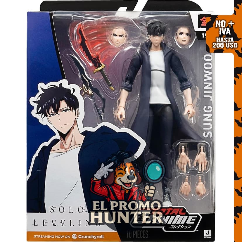 Total Anime Sung Jinwoo (S-Rank) - Figura de 16.5 cm con placas frontales intercambiables y accesorios.
