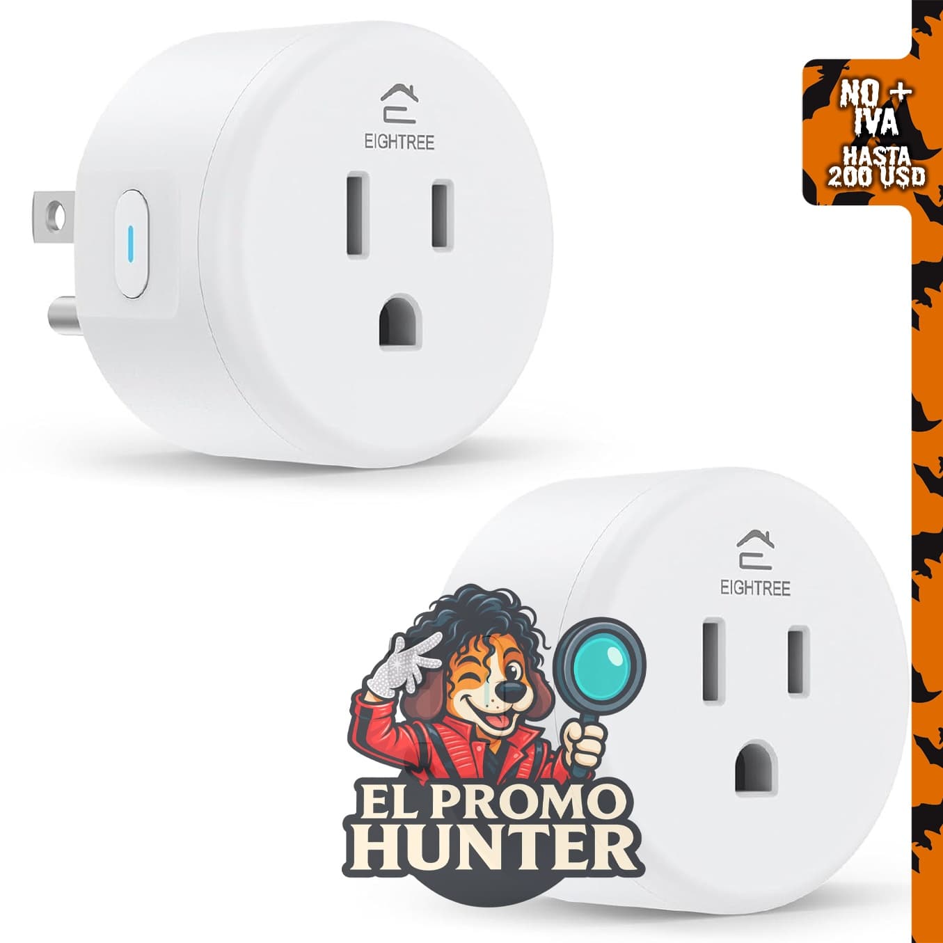 EIGHTREE Enchufe inteligente WiFi para hogar, compatible con Alexa y Google Home, control remoto y temporizador.