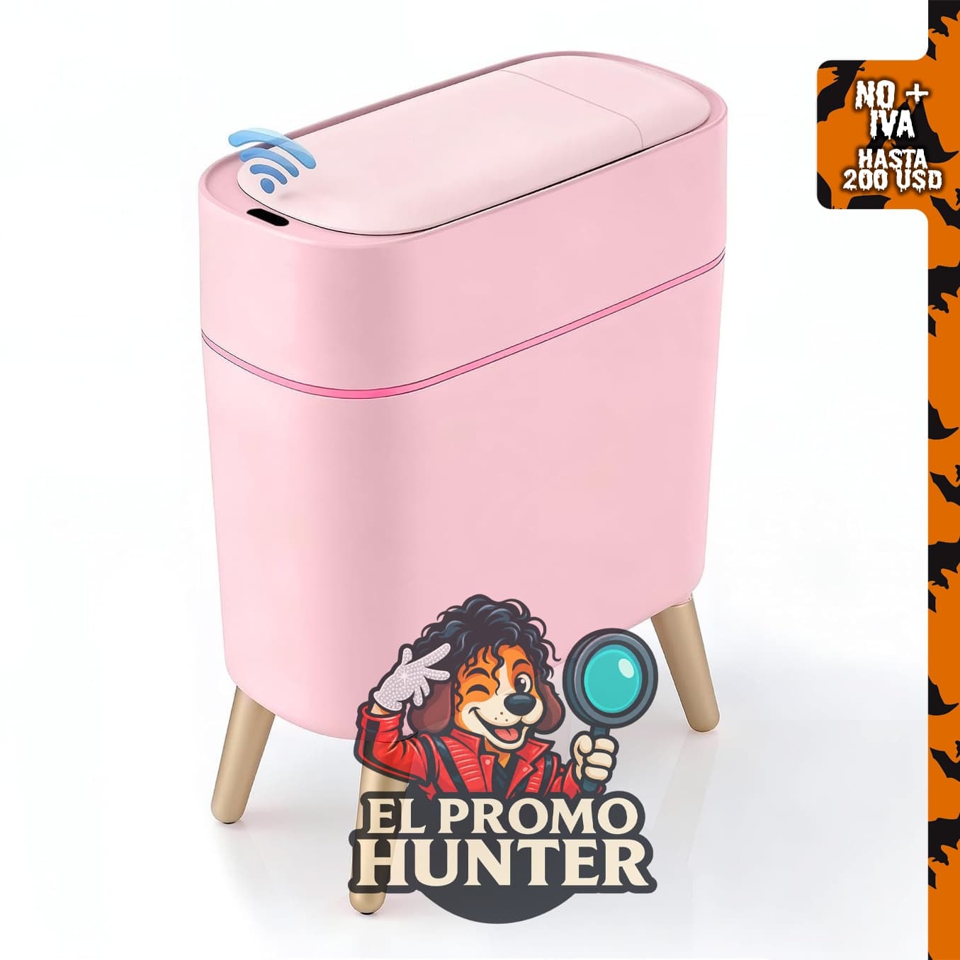 Bote de basura automático de 10 L (2.6 gal) con tapa de grano de madera.
