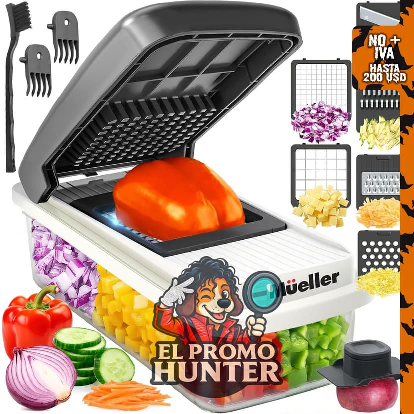 Mueller Cortador de verduras, mandolina con recipiente para cebolla y otros alimentos.