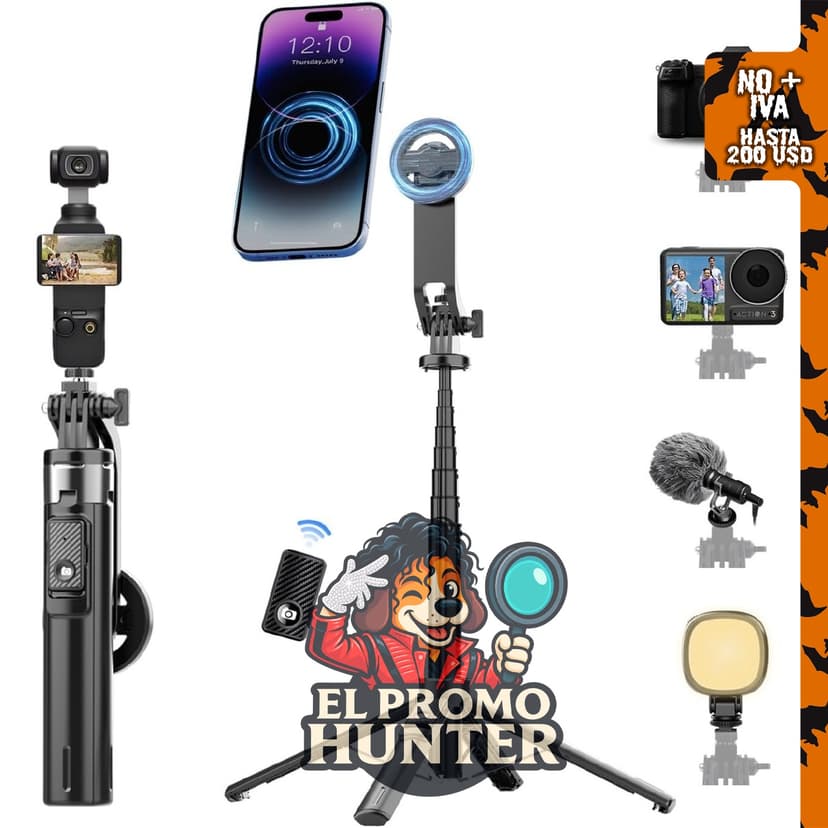 Trípode magnético portátil de 53 pulgadas para teléfonos, compatible con iPhone MagSafe y cámaras GoPro.