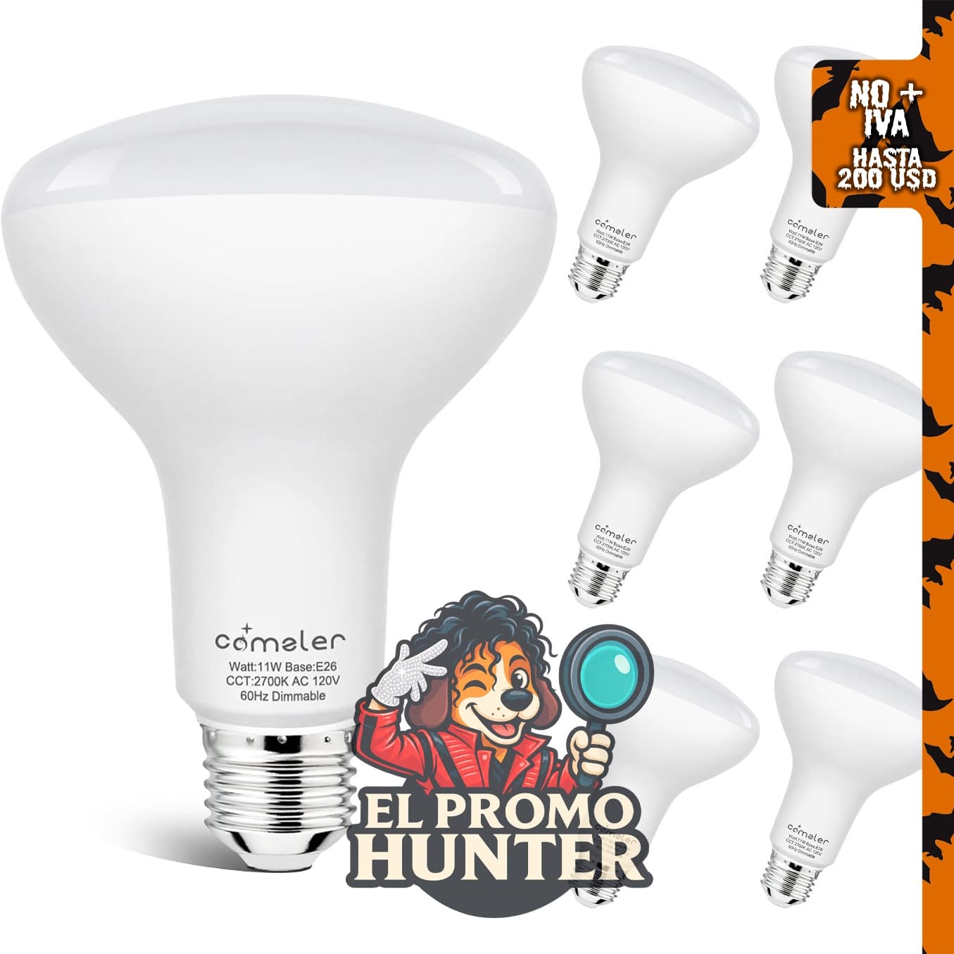 Bombillas LED BR30 E26 Base 65W, 2700K blanco cálido.