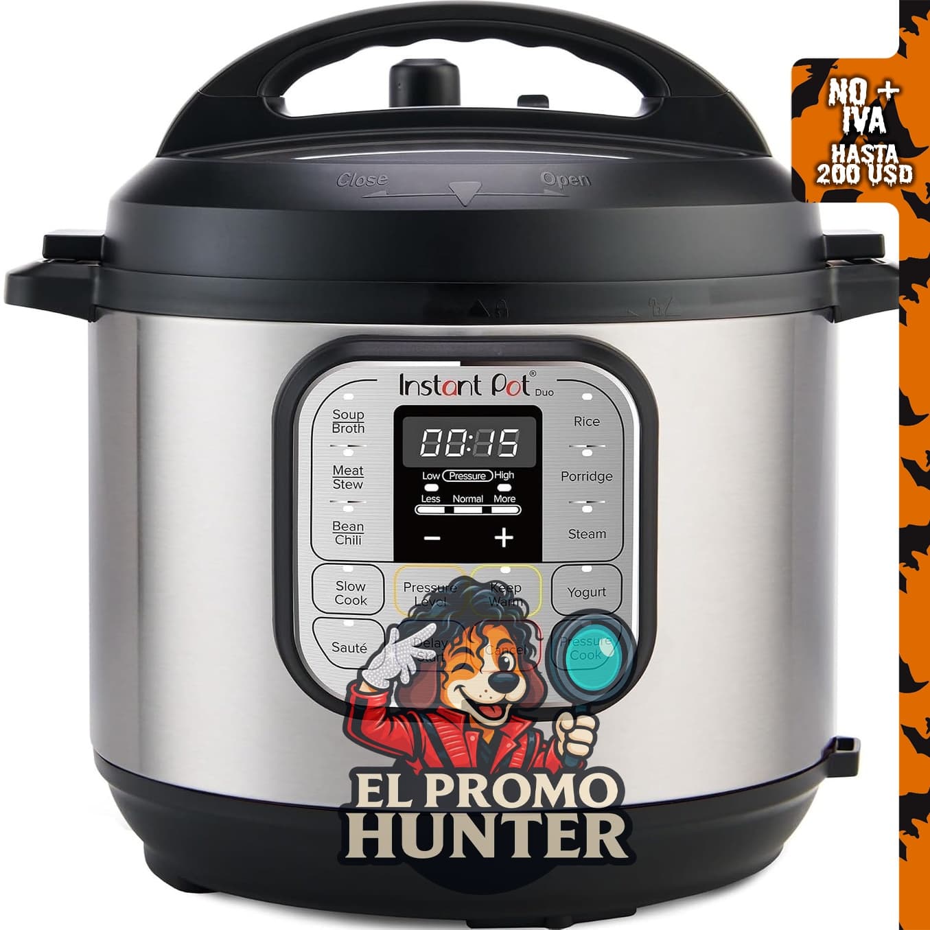 Instant Pot IP-DUO60, olla a presión multifunción de 6 cuartos y 1000W, acero inoxidable y negro.