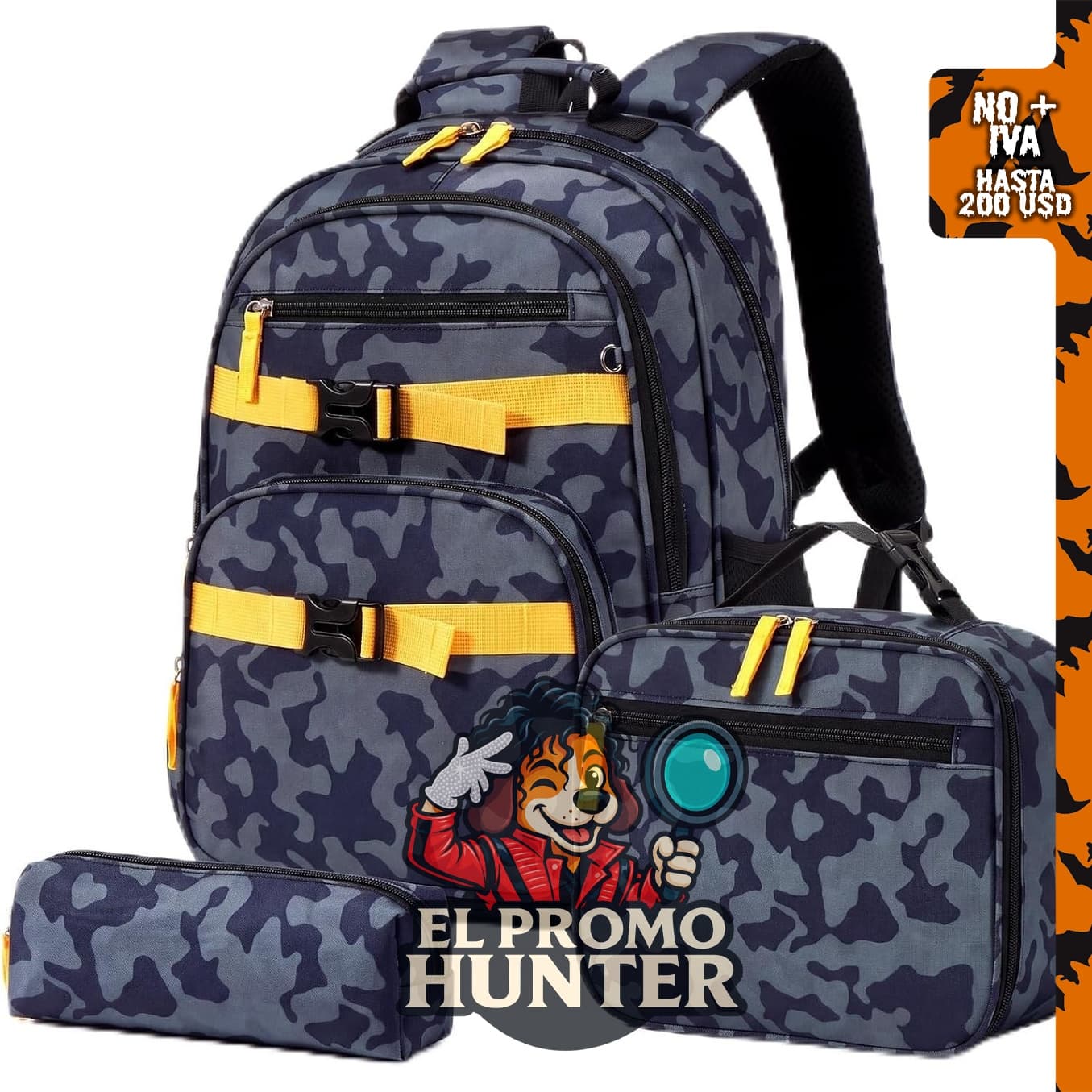Mochila escolar de 3 piezas Amythe con bolsa de almuerzo y estuche para lápices, compatible con portátiles de 15.6 pulgadas.