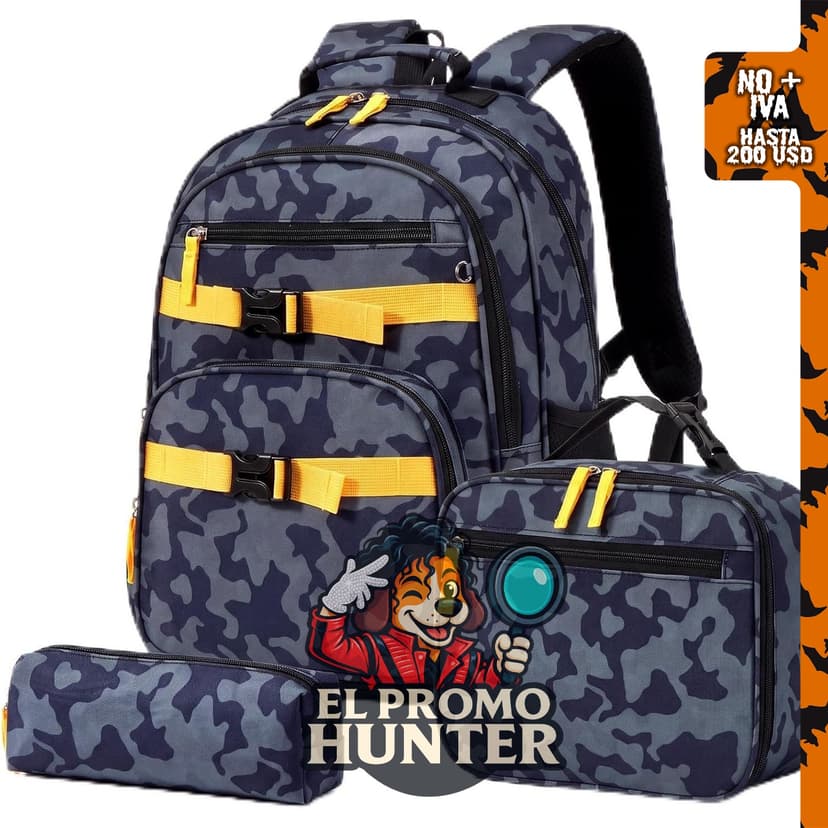 Mochila escolar de 3 piezas Amythe con bolsa de almuerzo y estuche para lápices, compatible con portátiles de 15.6 pulgadas.