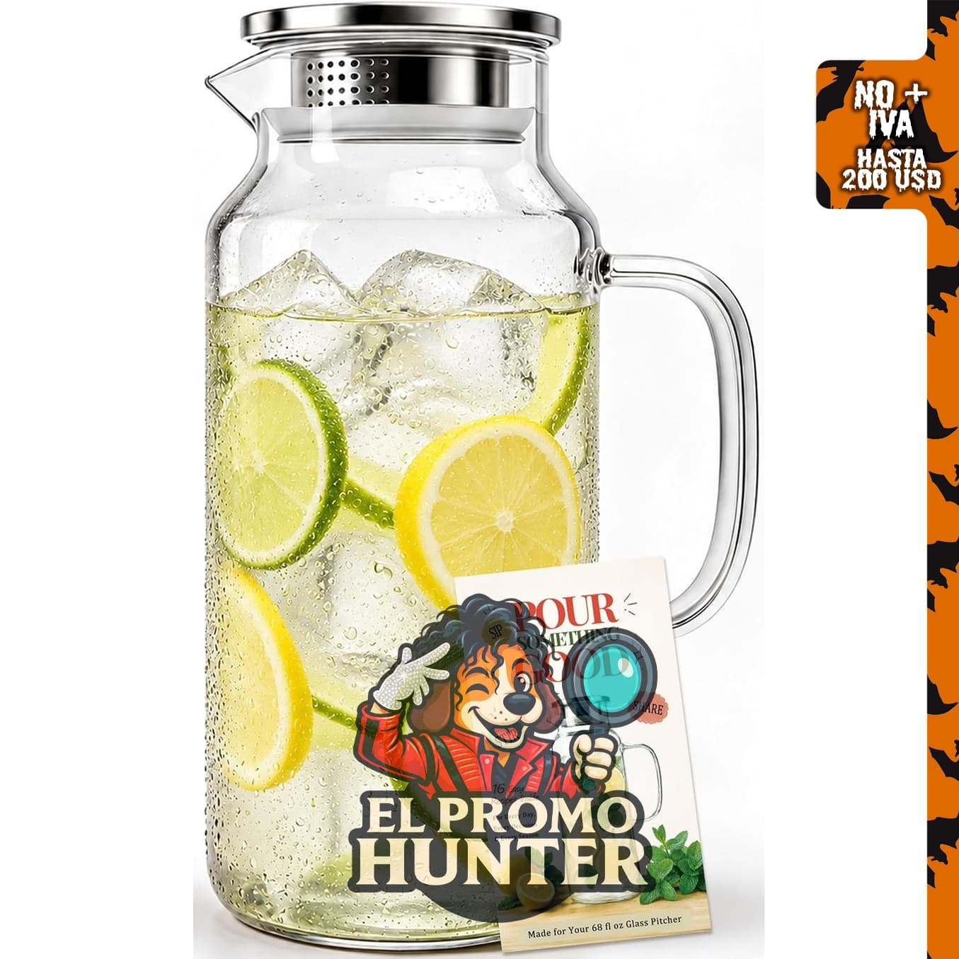 Jarra de vidrio de borosilicato de 68 oz (2 cuartos de galón).