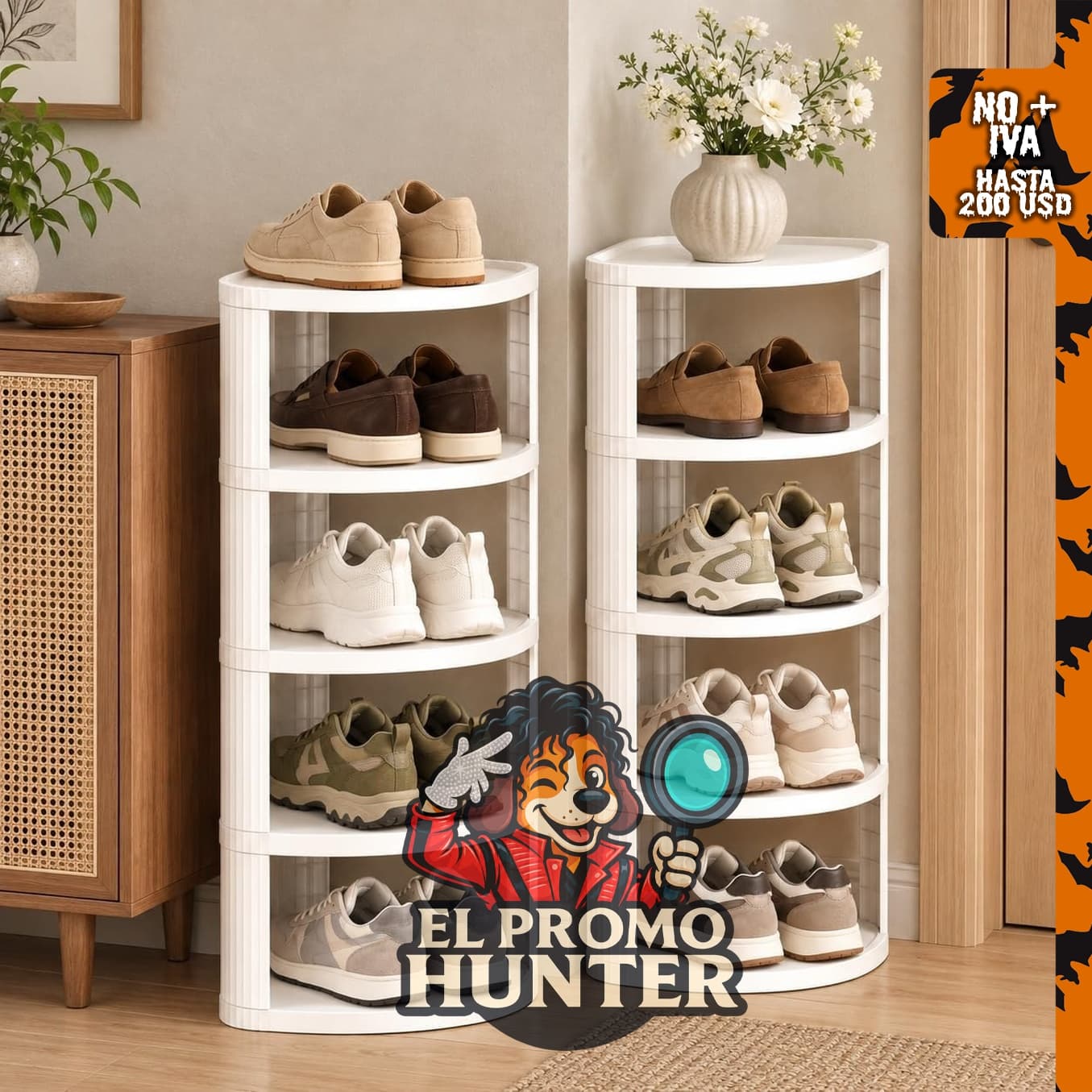 Zapatero vertical de plástico de 10 niveles, apilable y de esquina.