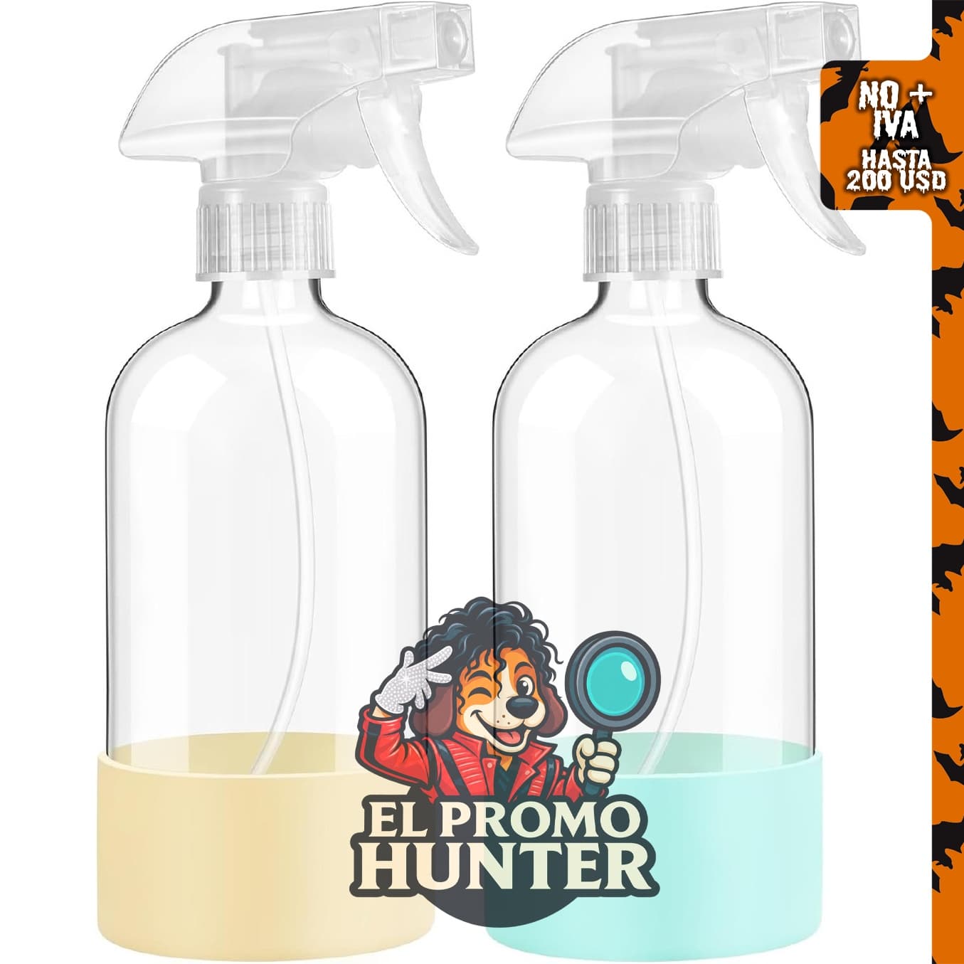 Botellas de spray de vidrio de 16 oz con funda de silicona, paquete de 2, reutilizables y con boquilla ajustable.
