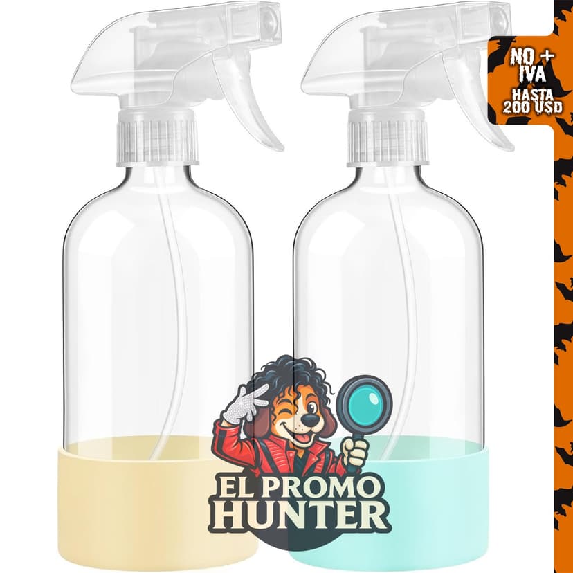 Botellas de spray de vidrio de 16 oz con funda de silicona, paquete de 2, reutilizables y con boquilla ajustable.
