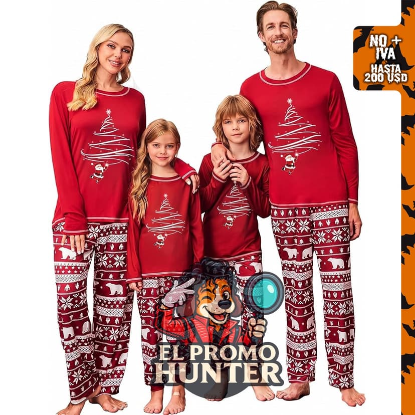 Ekouaer Conjuntos Familiares a Juego Pijamas de Navidad, ropa de dormir suave.