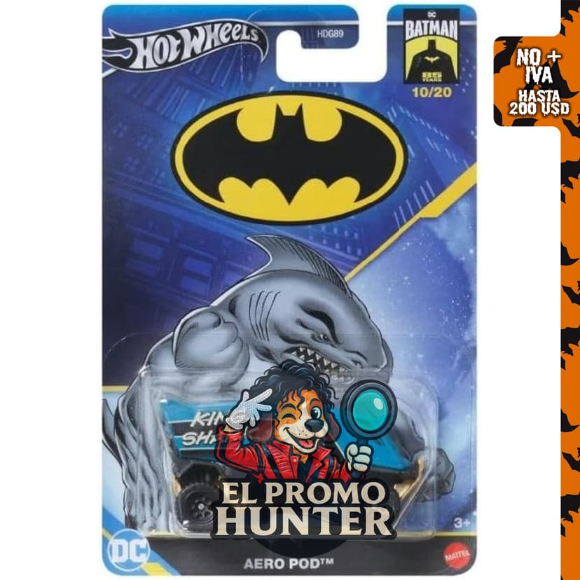 Hot Wheels Batman 85 años 1:64 escala Premium Pop Culture 2024 Mix (10/20 King Shark Aero Pod).