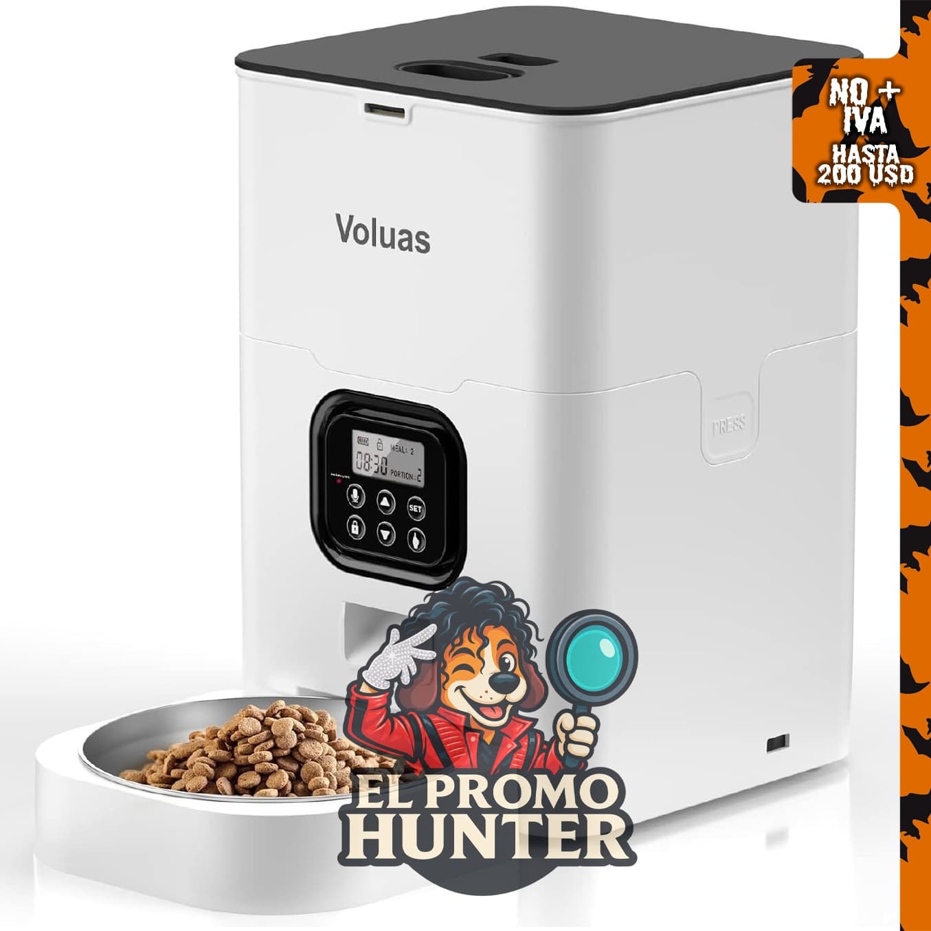 VOLUAS Comedero automático para gatos, dispensador de alimentos secos con temporizador de 4 L.