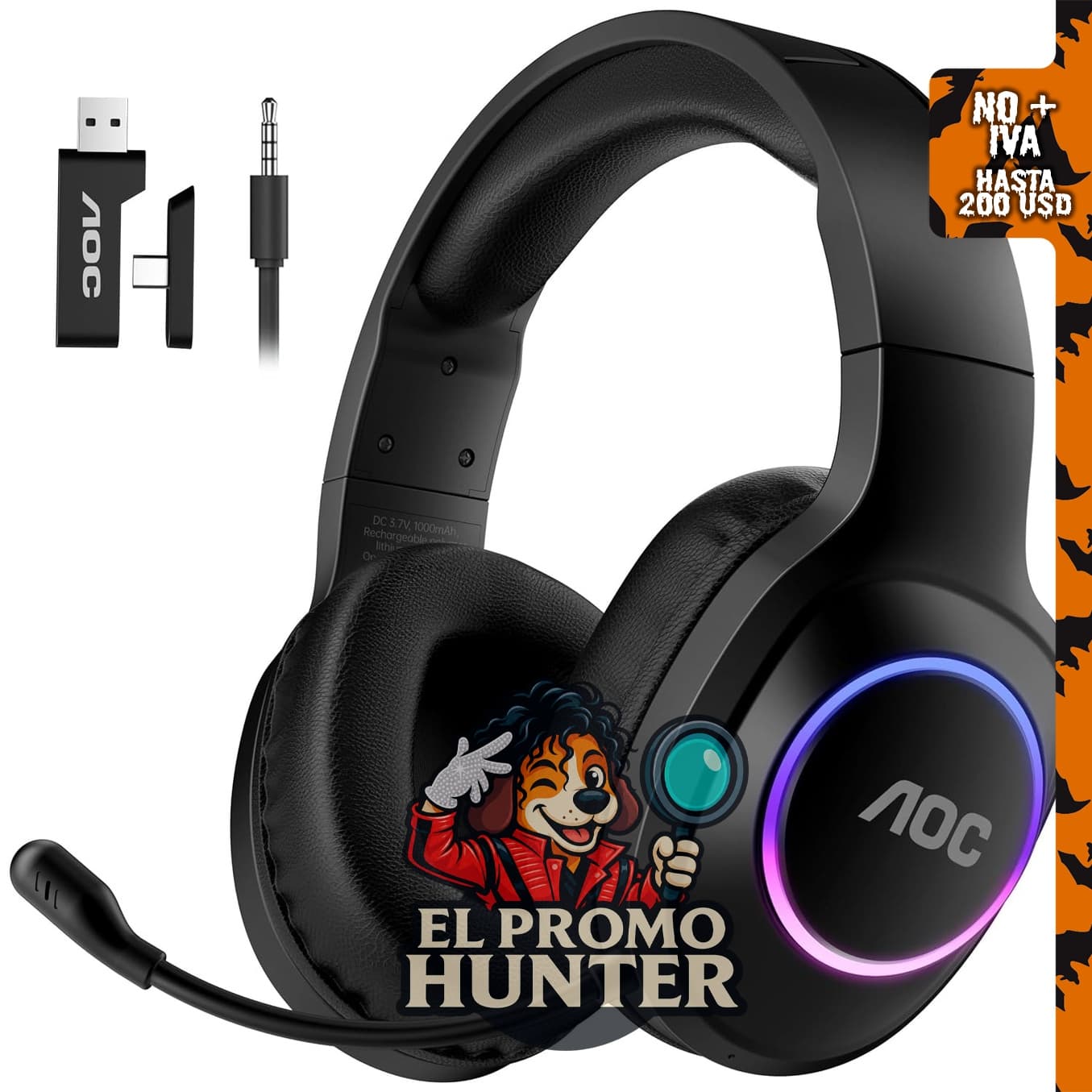 AOC Auriculares inalámbricos para juegos, compatibles con PS5, PS4, Nintendo Switch y PC.