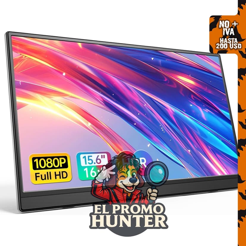 Monitor portátil Anyuse FHD IPS de 15.6" con conexiones USB-C y HDMI.