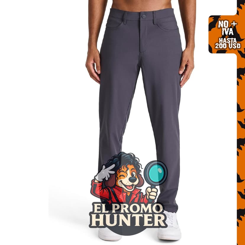 Reebok Pantalones Voyager de 5 Bolsillos para Hombre, ajuste cónico delgado, tela ligera de poliéster de doble punto.