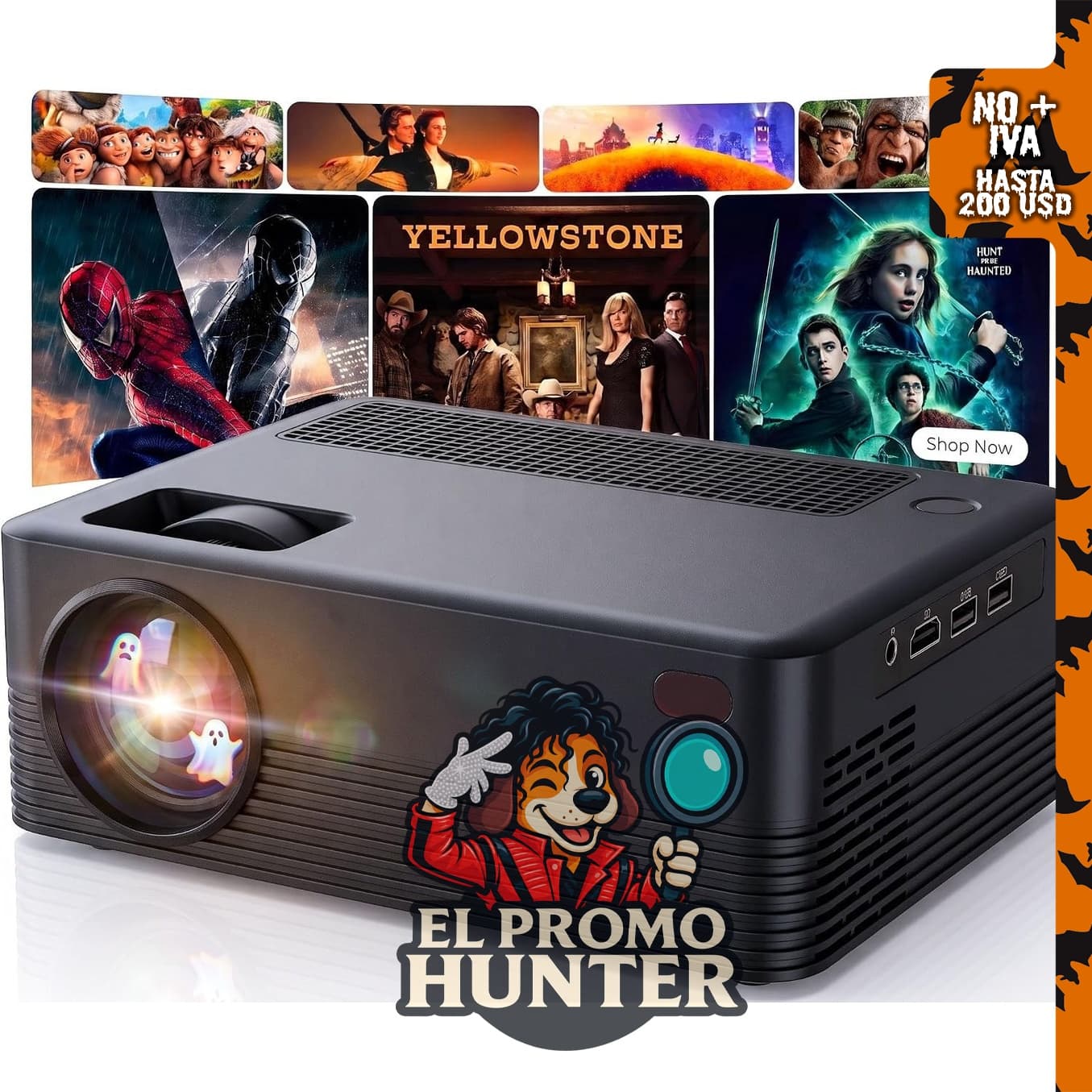 Mini proyector portátil 4K con Wi-Fi y Bluetooth.