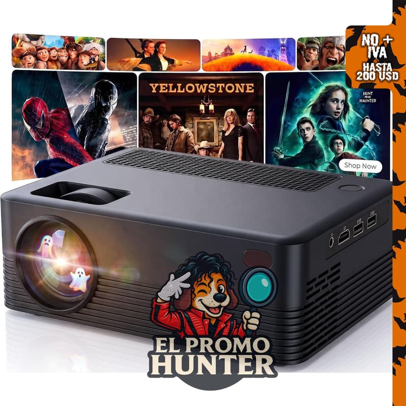 Mini proyector portátil 4K con Wi-Fi y Bluetooth.
