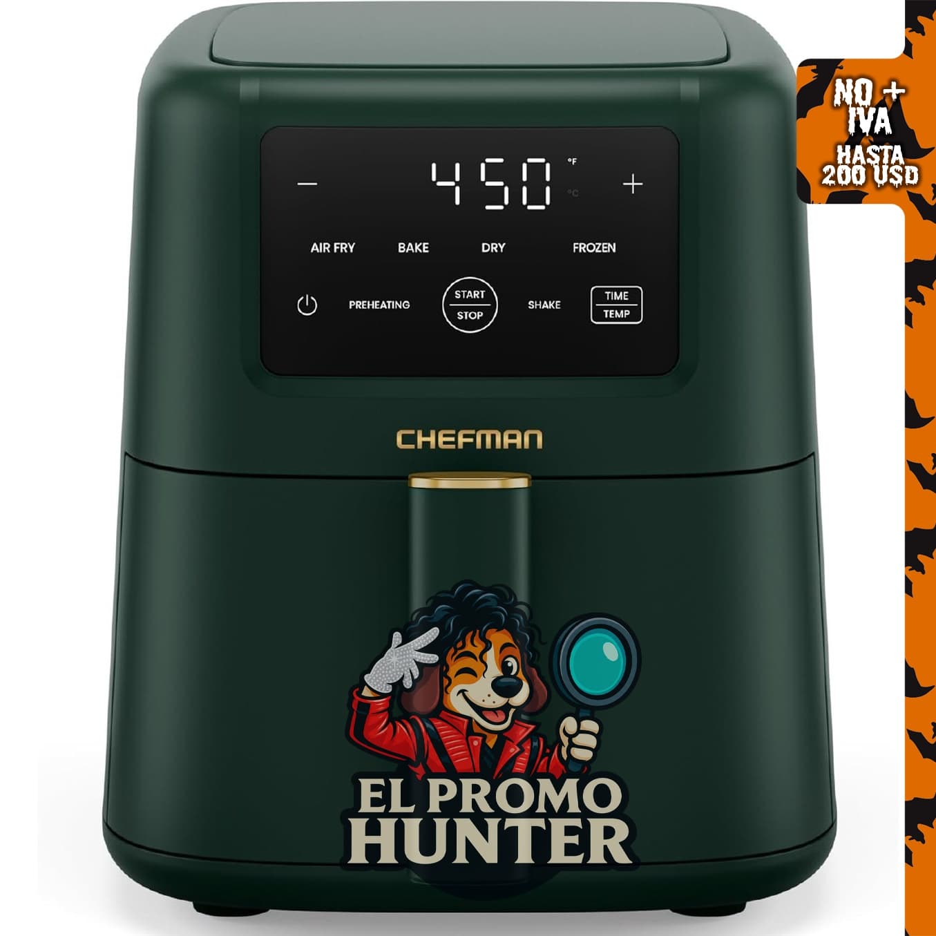 Chefman Freidora de aire 4 en 1, 3.5 qt, con funciones de freír, hornear, deshidratar y congelar.