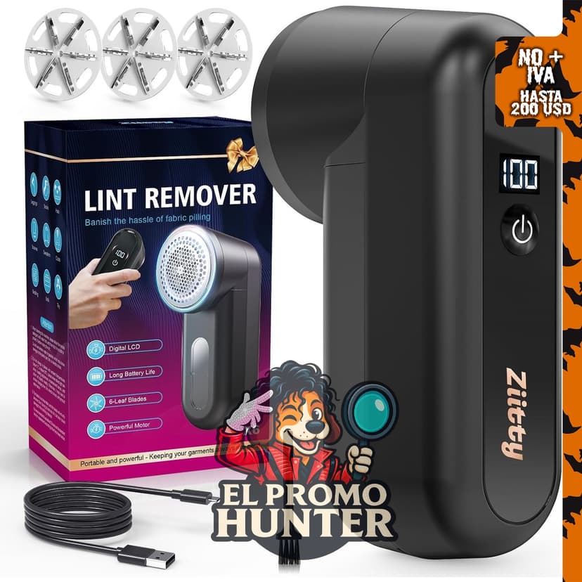 Afeitadora de tela recargable tipo C con pantalla LCD y 6 hojas para eliminar pelusas de ropa y muebles.