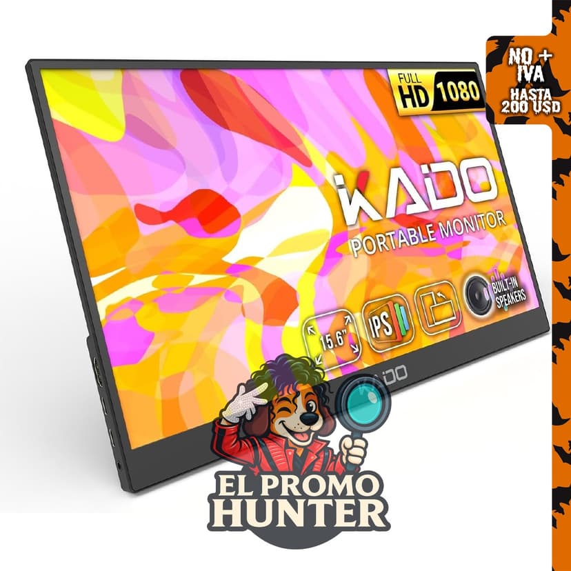 Kado Monitor portátil 15.6" (39.6 cm) FHD 1920x1080, conexión USB-C y HDMI, pantalla IPS.