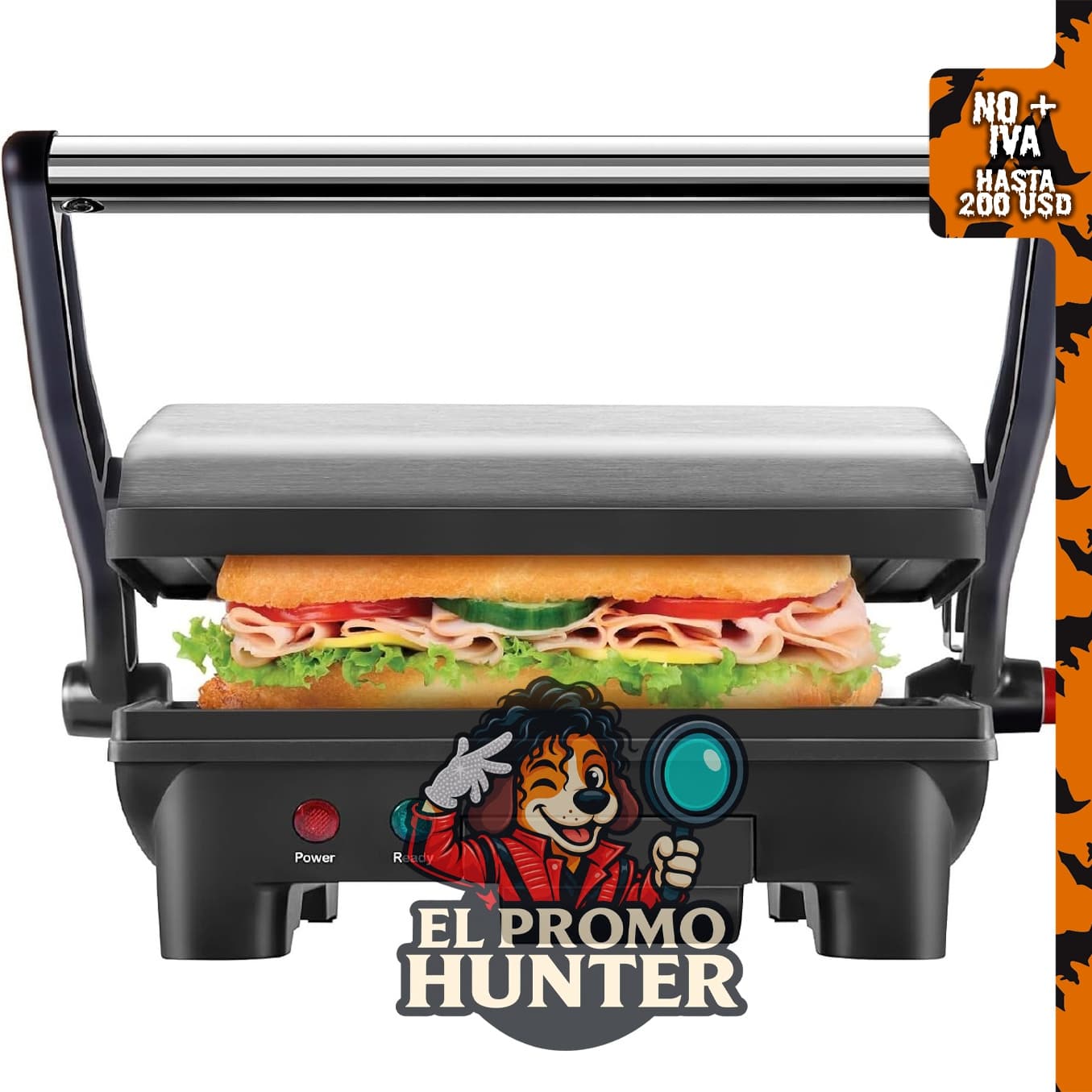 Chefman Panini RJ02-180 parrilla de presa y sandwichera gourmet con revestimiento no adherente.