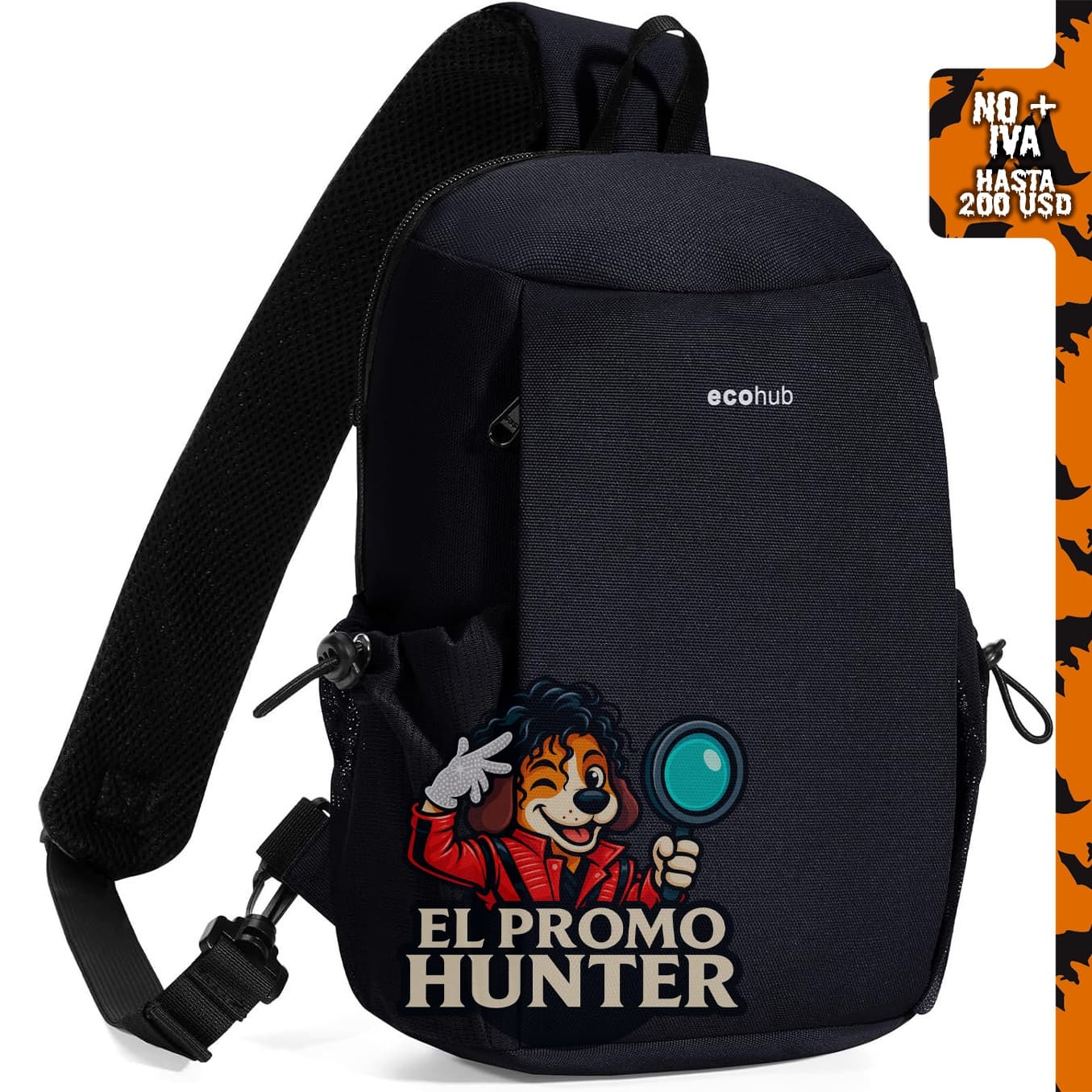 Mochila cruzada ECOHUB anti-robo, ligera y resistente al agua, con bloqueo RFID.