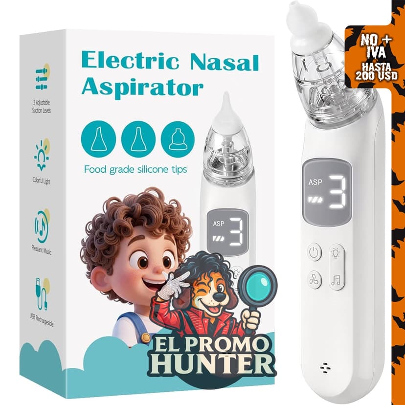 Aspirador nasal eléctrico Gancuiwen para bebés, con 3 niveles de succión y 3 puntas de silicona intercambiables.