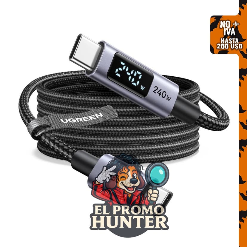 UGREEN Cable USB C de 240 W con pantalla digital, carga rápida PD de 100.