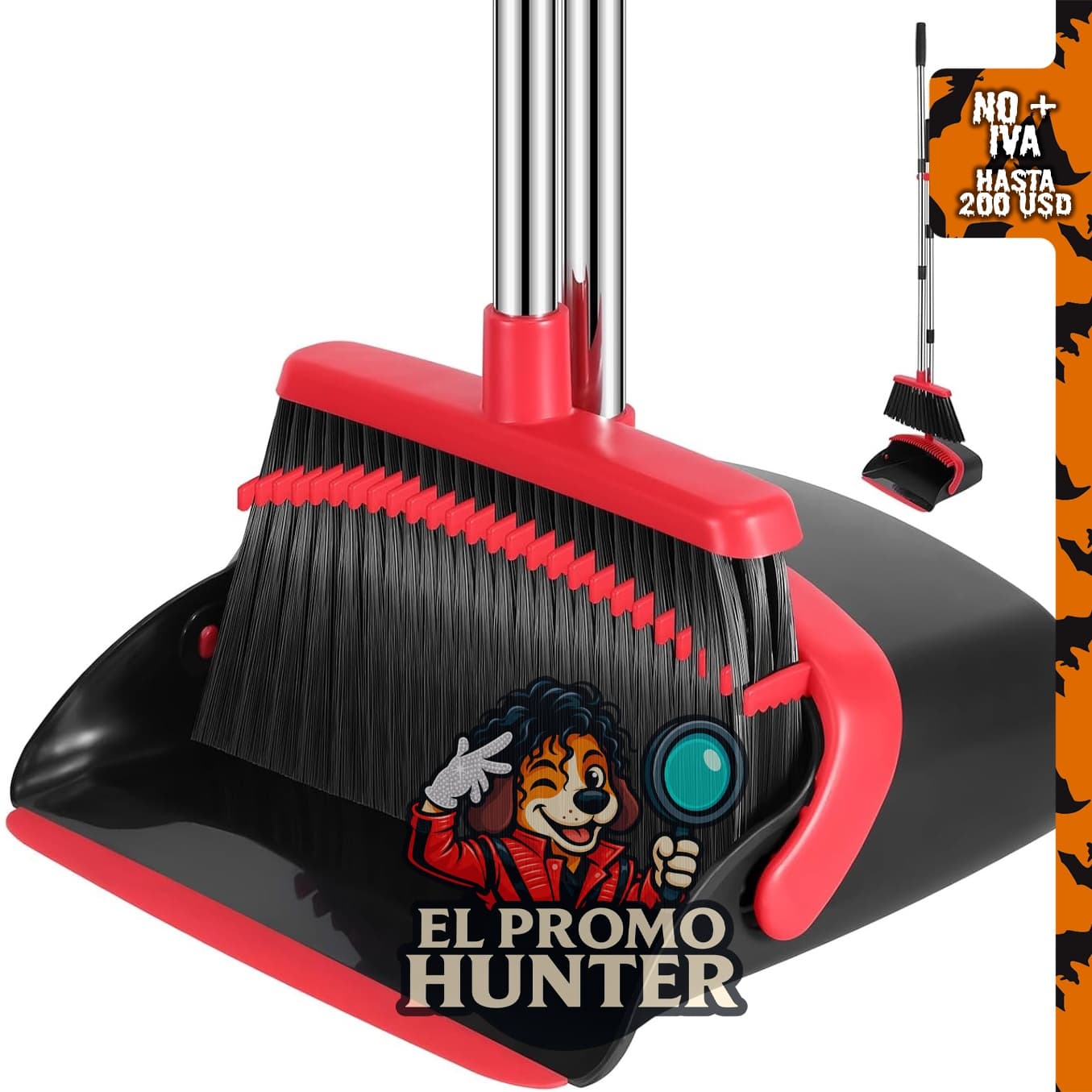 NACENA Juego de escoba y recogedor con dientes, mango ajustable de 132 cm.