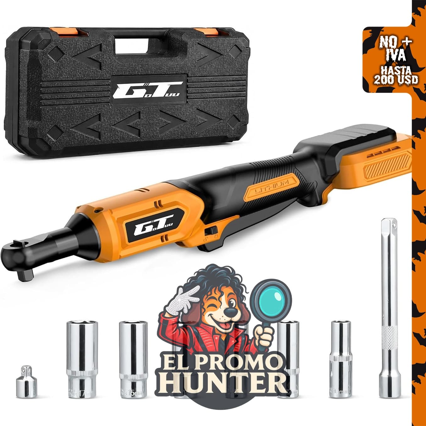 Llave de trinquete inalámbrica DEWALT 20V MAX de 3/8 pulgadas, kit con 8 enchufes y motor sin escobillas.