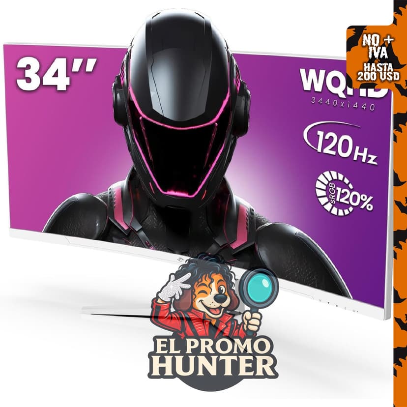 Monitor curvo ultraancho WQHD de 34" (86 cm) para juegos, 120 Hz, 1500R, FreeSync, color blanco.