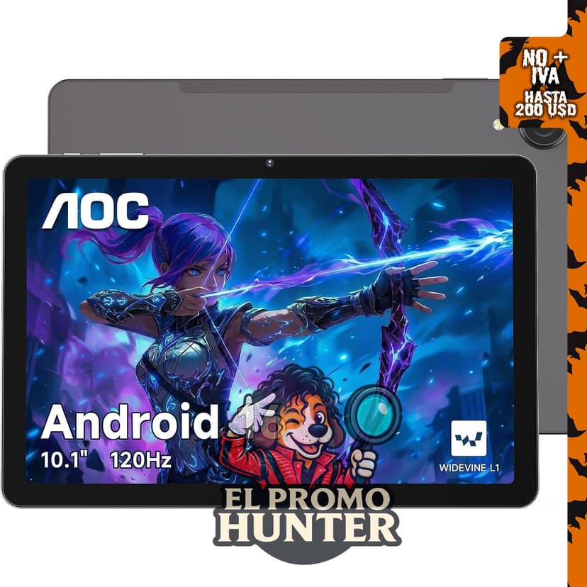 AOC Tablet Android de 10" (25.4 cm) con pantalla HD IPS, procesador de 8 núcleos, 4 GB de RAM y 128 GB de almacenamiento.