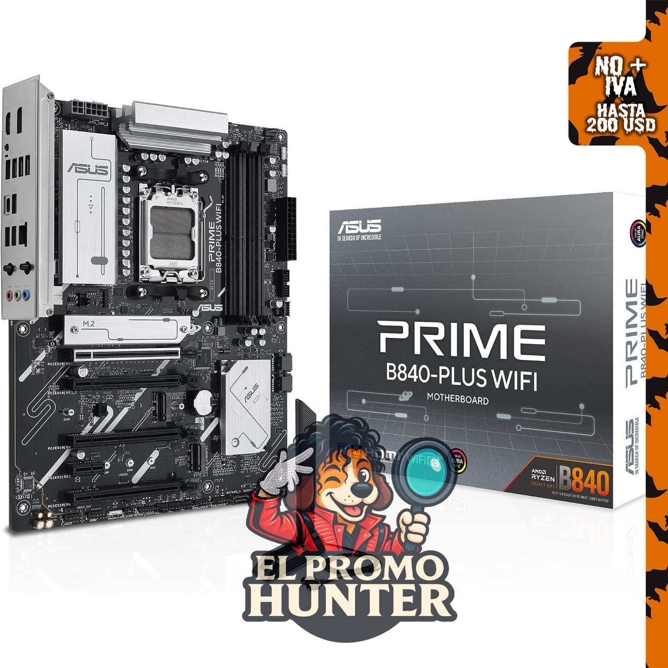 ASUS Placa base Prime B840-PLUS WiFi AMD AM5 B840 ATX, compatible con DDR5 y PCIe 4.0, incluye 3X M.2 y Wi-Fi 6E.