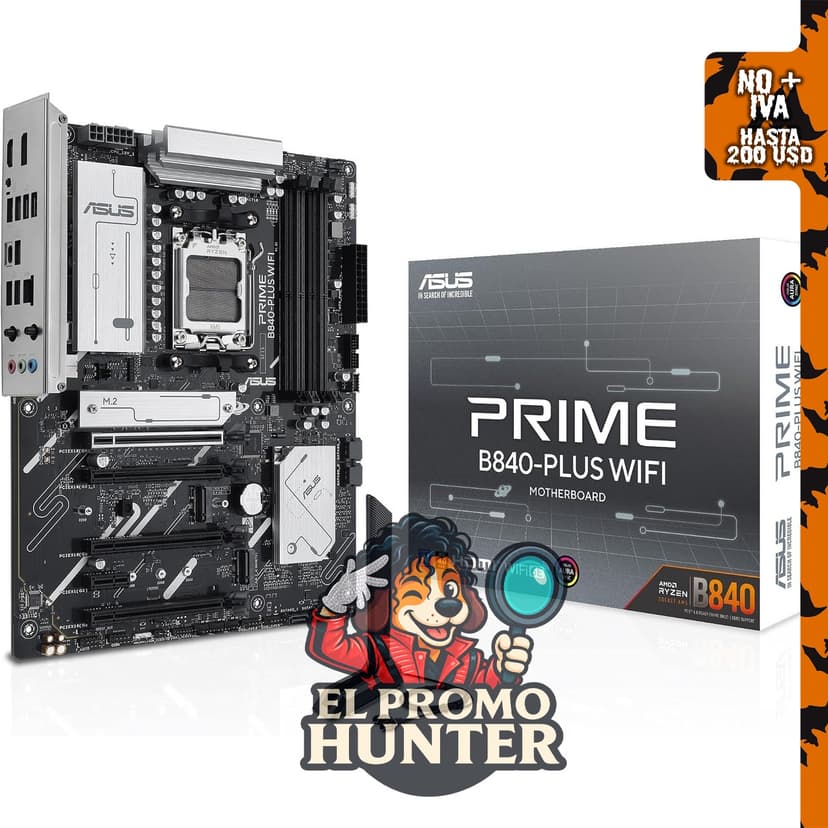 ASUS Placa base Prime B840-PLUS WiFi AMD AM5 B840 ATX, compatible con DDR5 y PCIe 4.0, incluye 3X M.2 y Wi-Fi 6E.