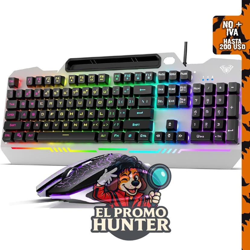 AULA Teclado y mouse para juegos con cable, 104 teclas.