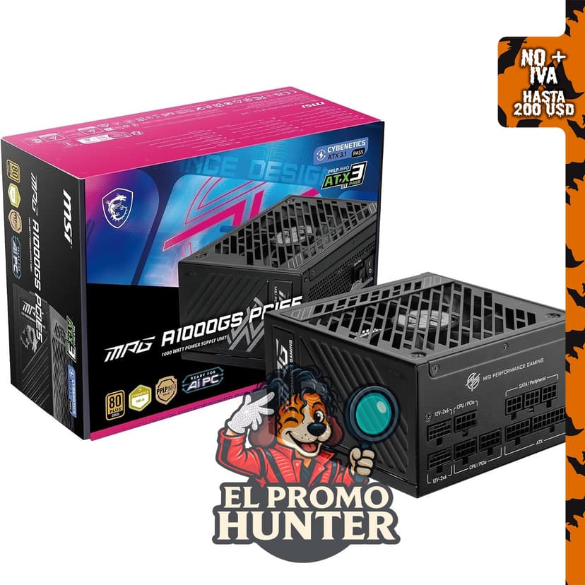 MSI MPG A1000GS PCIE5, fuente de alimentación modular de 1000 W, 80+ Gold, lista para ATX 3.1 y PCIe 5.1.