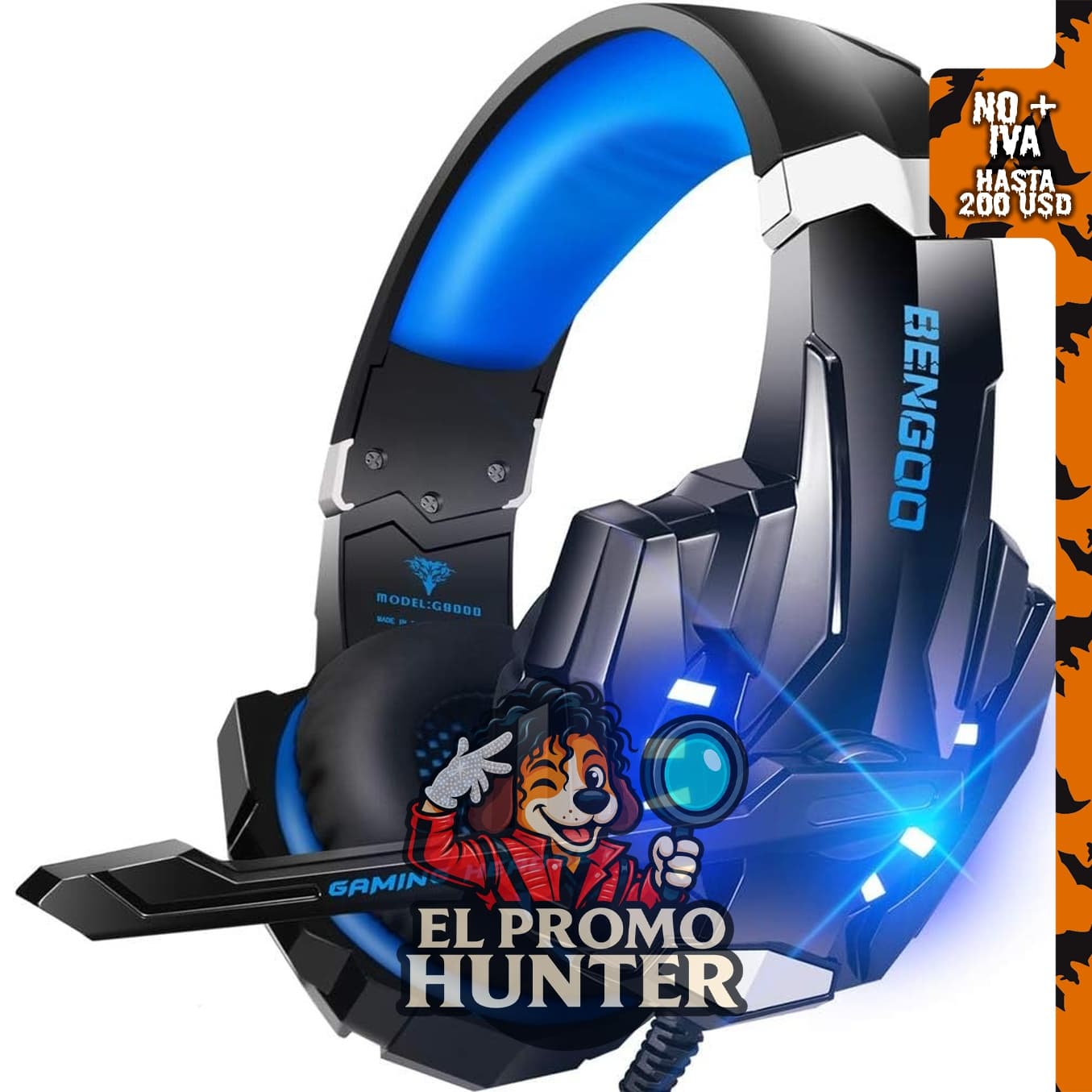 BENGOO G9000 - Auriculares de diadema estéreo para juegos con sonido envolvente 7.1, micrófono y luz LED.
