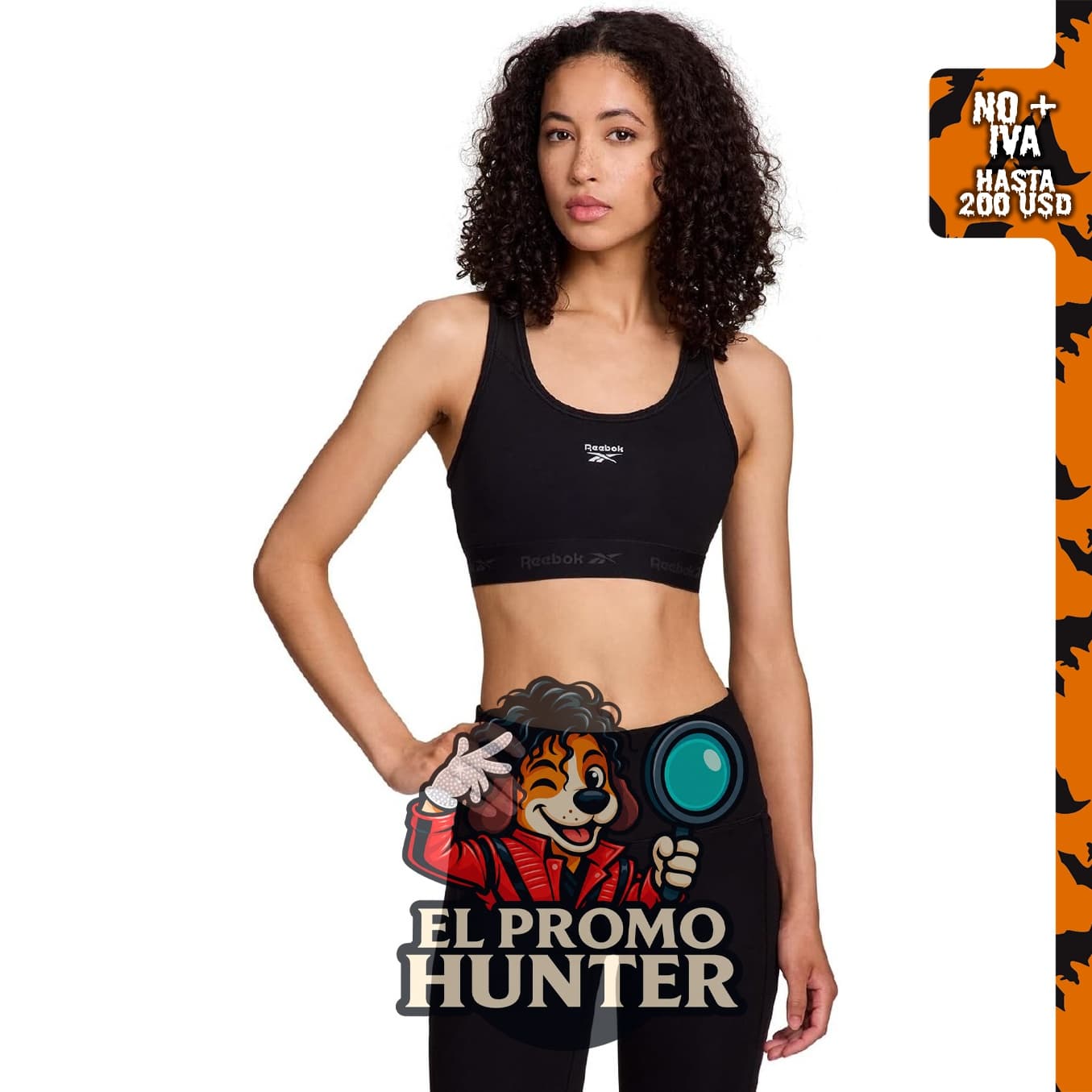 Sujetador deportivo Reebok de impacto medio para mujer, con copas extraíbles y banda elástica en el dobladillo.