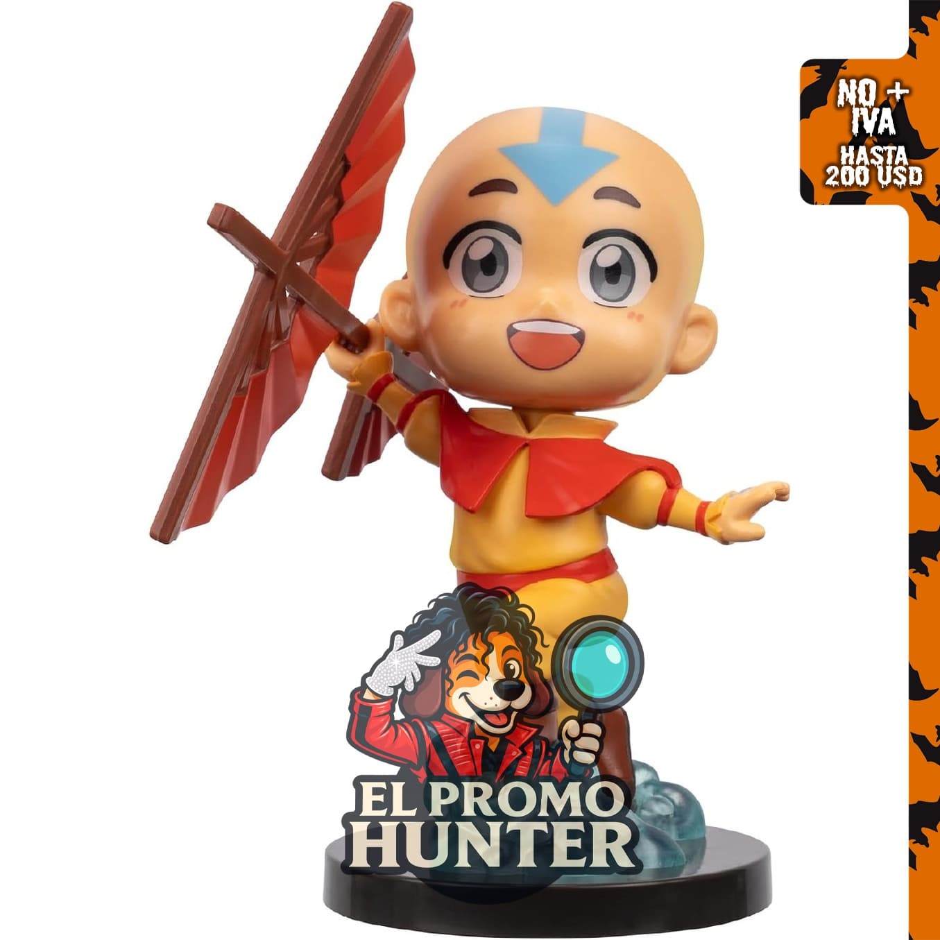 Jazwares Avatar: The Last Airbender Aang - Figura miniatura de 10 cm en estilo kawaii con base de exhibición.