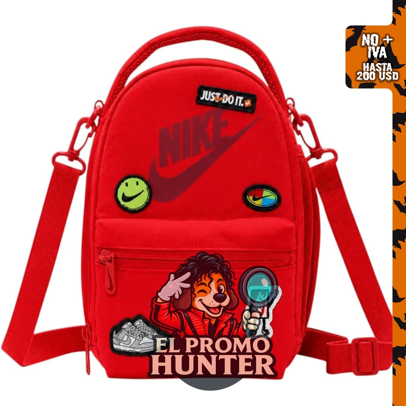 Nike Bolsa de almuerzo aislada con parche, color rojo, talla única.