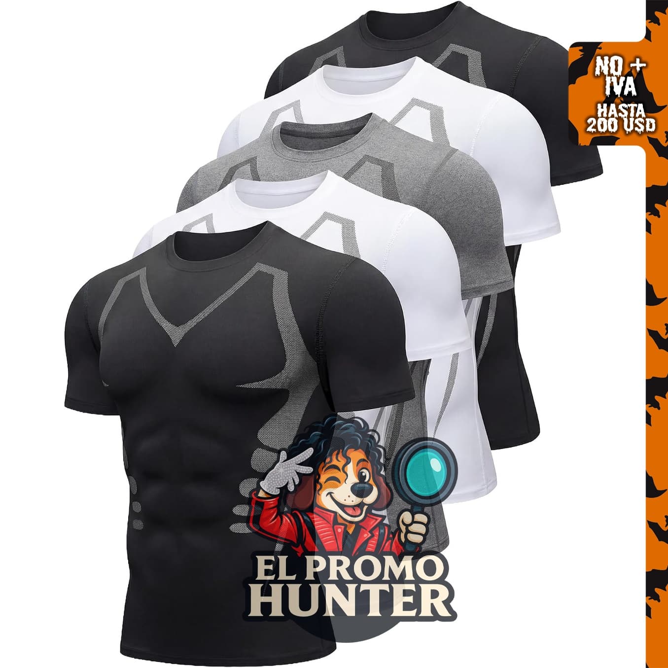 Paquete de 5 camisetas de entrenamiento para hombre, manga corta, color blanco y negro, absorben humedad.