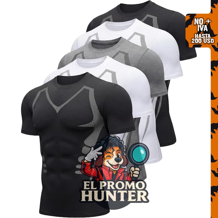 Paquete de 5 camisetas de entrenamiento para hombre, manga corta, color blanco y negro, absorben humedad.