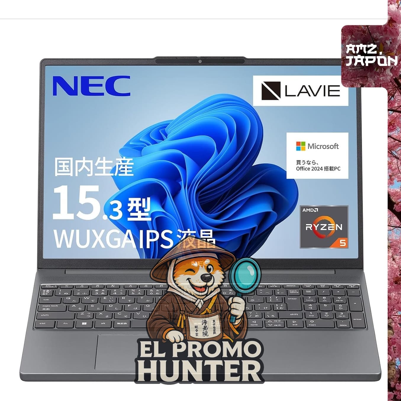 NEC LAVIE Domestically Produced Laptop 25 Summer N15Slim, 15.3" (39 cm), AMD Ryzen™ 5 7535HS, 16GB RAM, 512GB SSD, MS Office 2024, Windows 11.