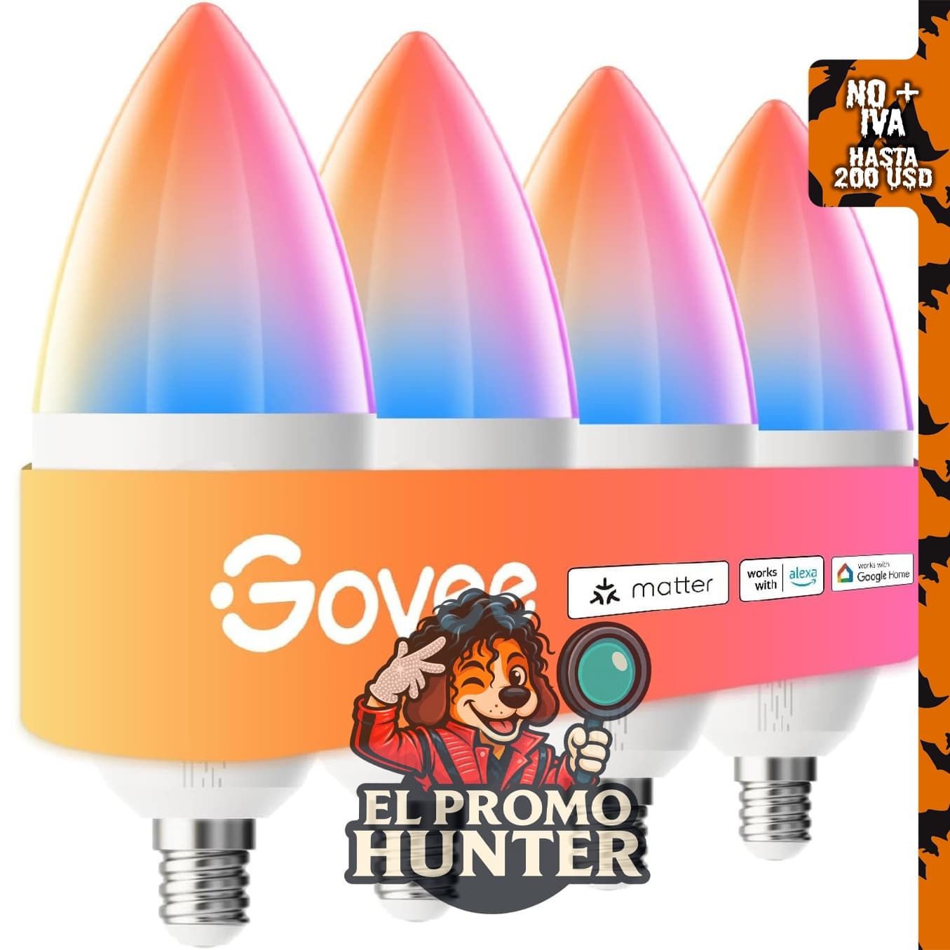 Govee Bombilla LED E12, bombillas de candelabro que cambian de color, 450 lúmenes.